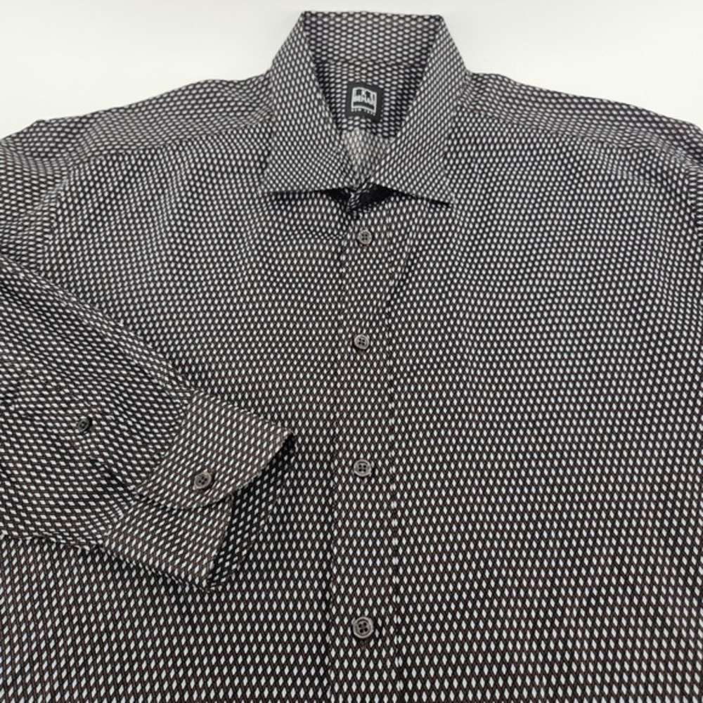 Ike Behar Dress Shirt Men XXL Black Brown Diamond Geometric Print Long Sleeve